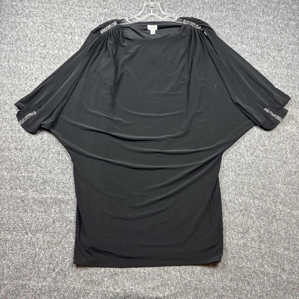 Cache Small Black Dolman Batwing Sleeve Tunic Rhinestone Trim Evening‎ Top